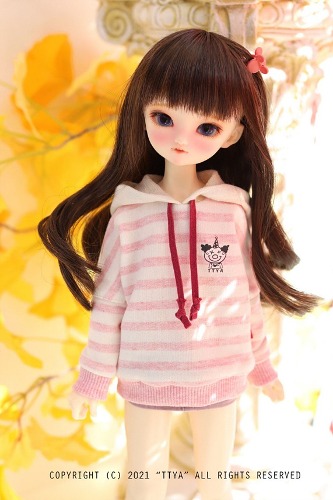 MSD &amp; MDD Stripe coloration Hooded T - Pink